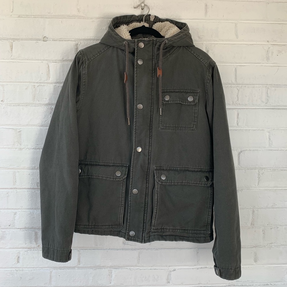 Men's Hooded Sherpa-Lined Utility Jacket - Olive